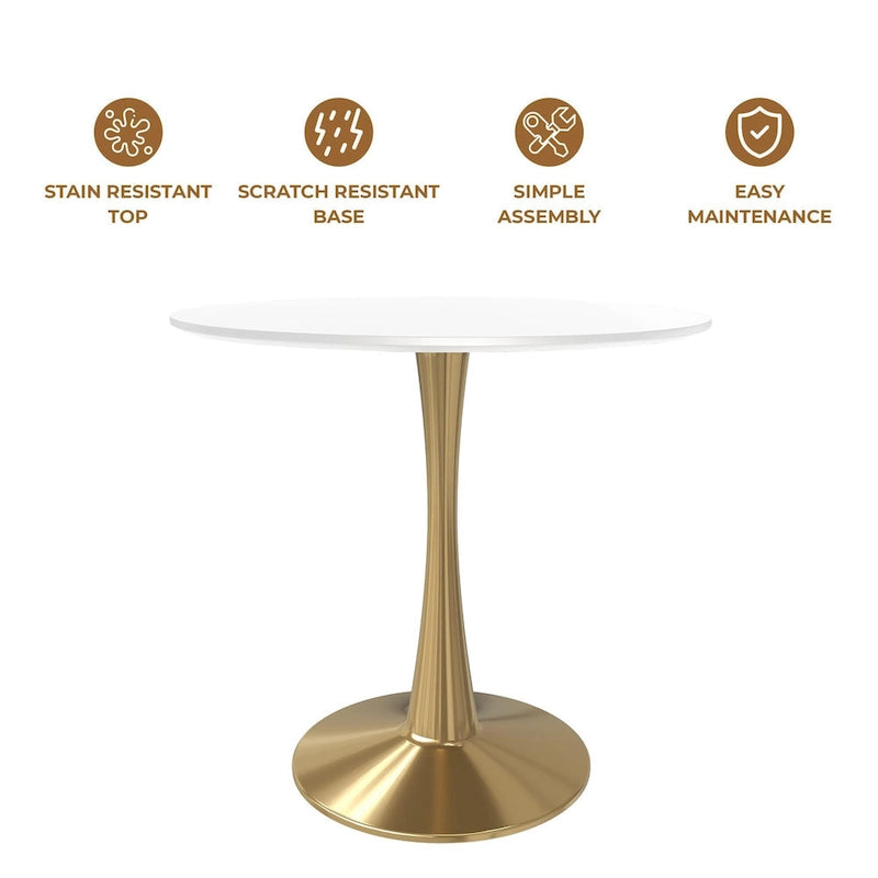 Table de salle à manger ronde de 79 cm avec plateau en MDF et base en acier pour cuisine et salle à manger