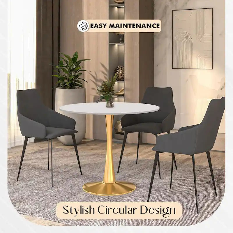 Table de salle à manger ronde de 79 cm avec plateau en MDF et base en acier pour cuisine et salle à manger