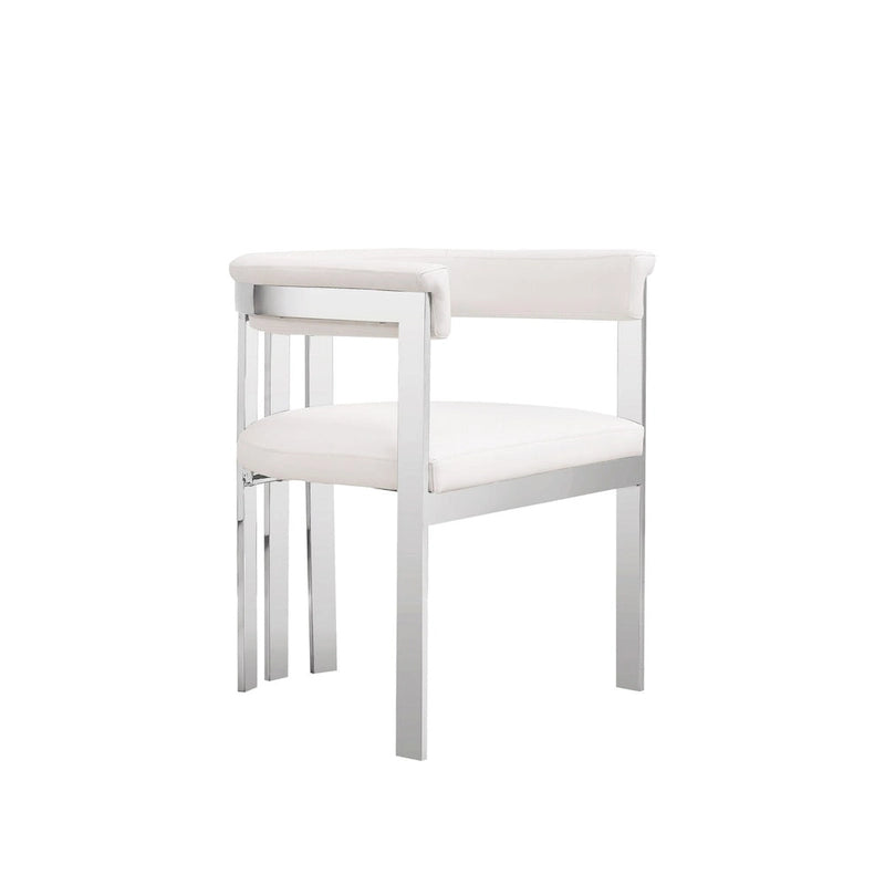 Chaise de salle à manger 25 pouces, similicuir blanc, cadre en acier inoxydable