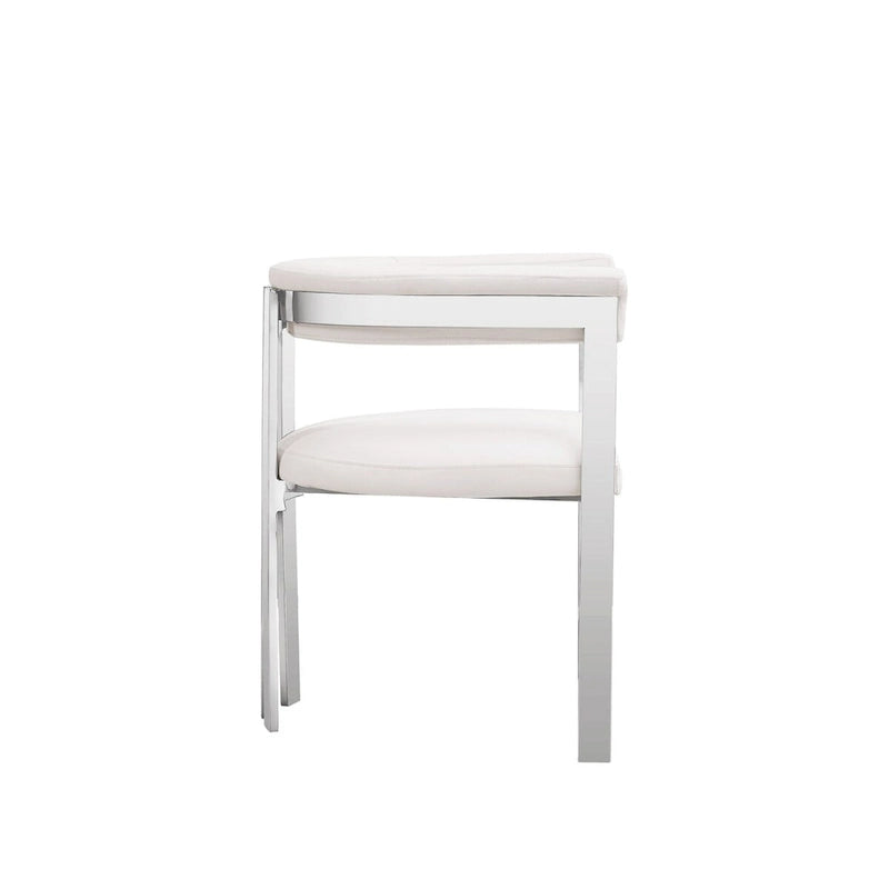 Chaise de salle à manger 25 pouces, similicuir blanc, cadre en acier inoxydable
