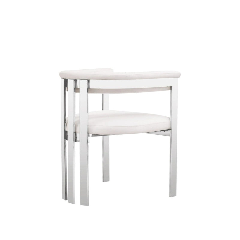 Chaise de salle à manger 25 pouces, similicuir blanc, cadre en acier inoxydable