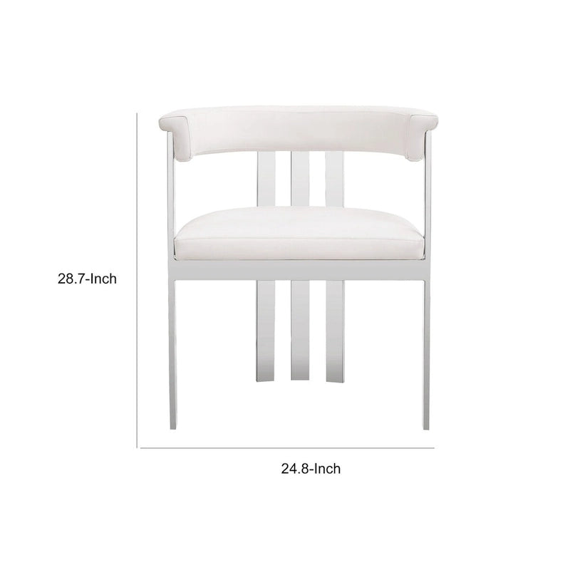 Chaise de salle à manger 25 pouces, similicuir blanc, cadre en acier inoxydable