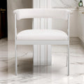 Chaise de salle à manger 25 pouces, similicuir blanc, cadre en acier inoxydable