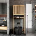 Armoire de salle de bain haute neutre à placer au-dessus des toilettes avec étagère et deux portes