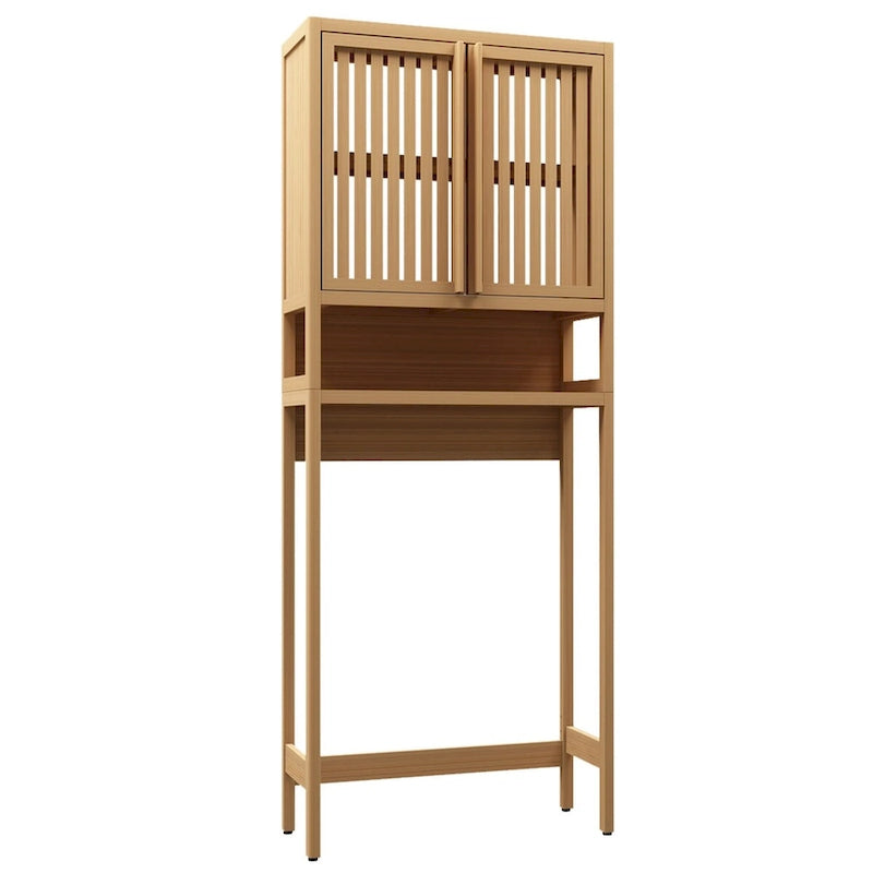 Armoire de salle de bain haute neutre à placer au-dessus des toilettes avec étagère et deux portes