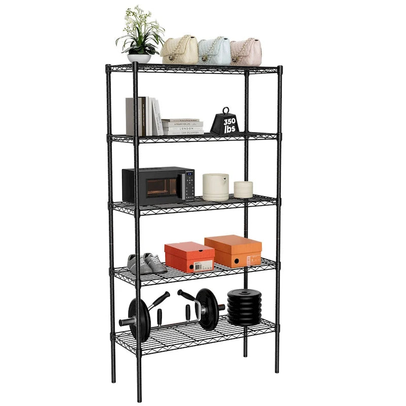 Étagère de rangement en fil métallique réglable à 5 niveaux, étagère autoportante robuste pour cuisine, placard, cellier et garage