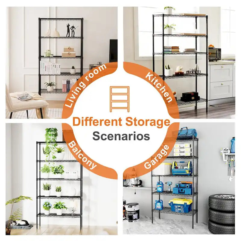 Étagère de rangement en fil métallique réglable à 5 niveaux, étagère autoportante robuste pour cuisine, placard, cellier et garage