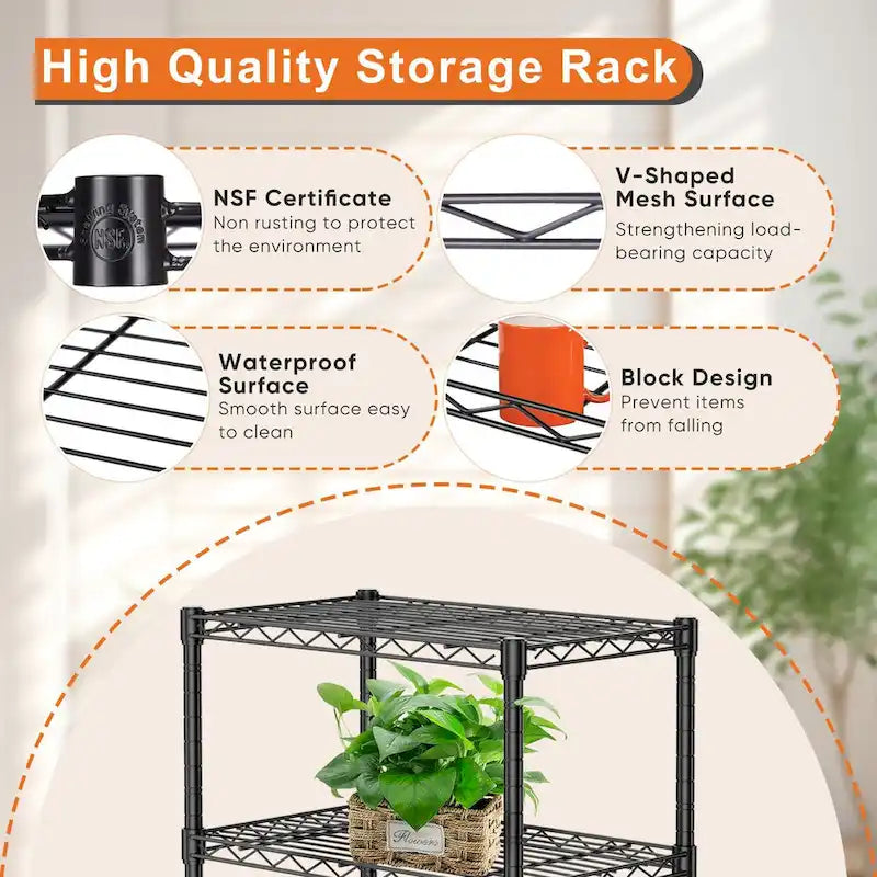 Étagère de rangement en fil métallique réglable à 5 niveaux, étagère autoportante robuste pour cuisine, placard, cellier et garage
